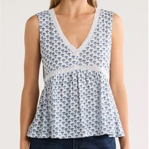 Lucky Brand Lace Trim Babydoll Sleeveless Top